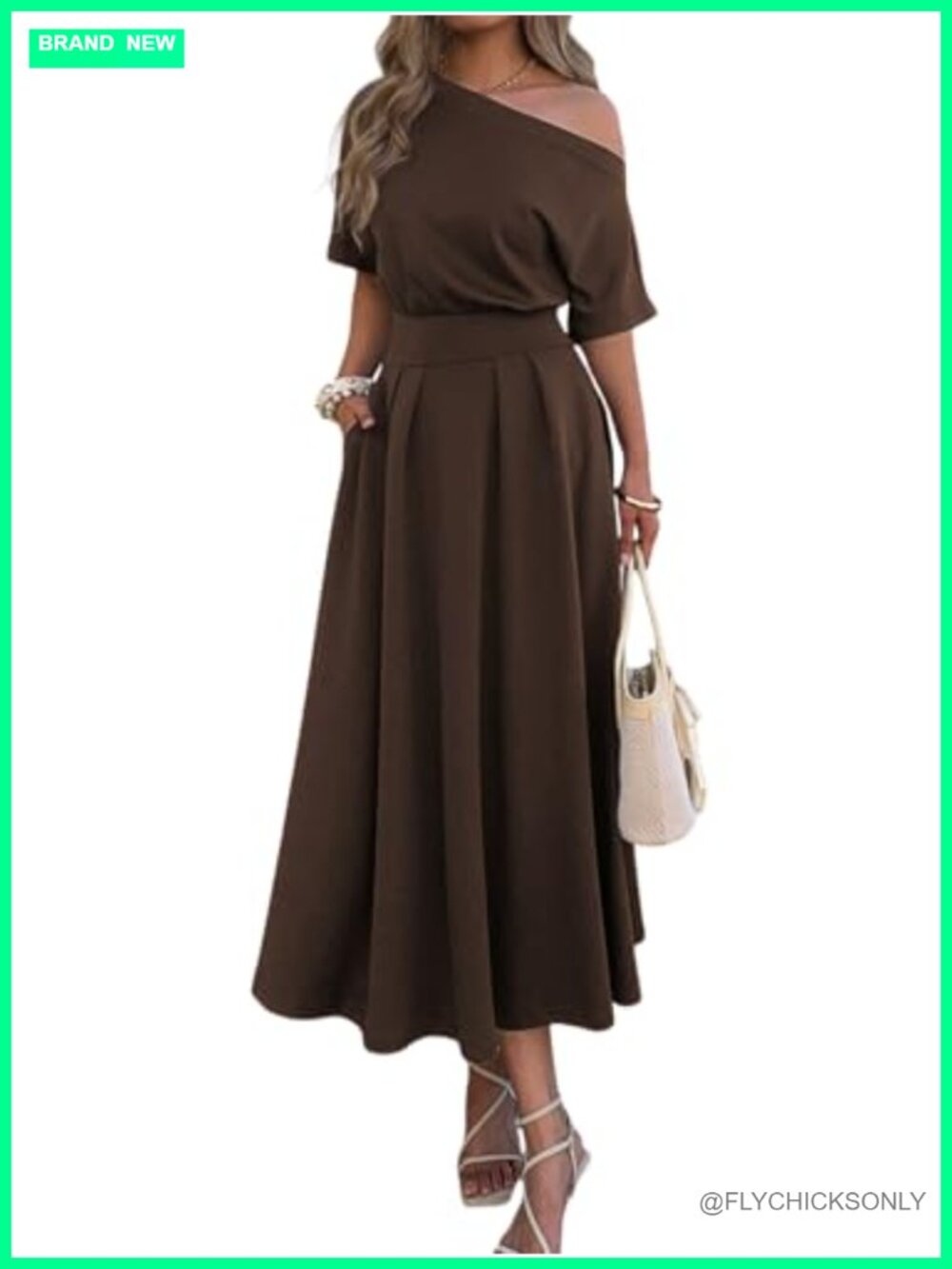 Elegant Empire Waist One Shoulder Maxi Dress with Pockets